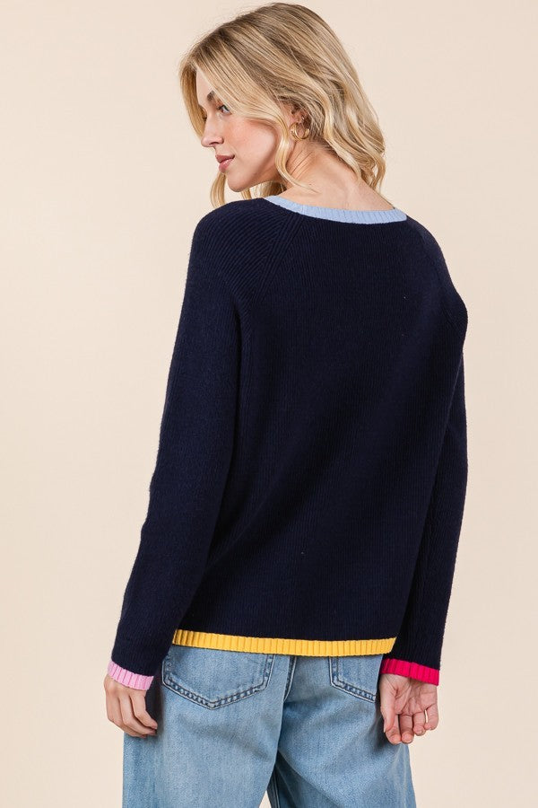 Color Edge Long Sleeve Sweater