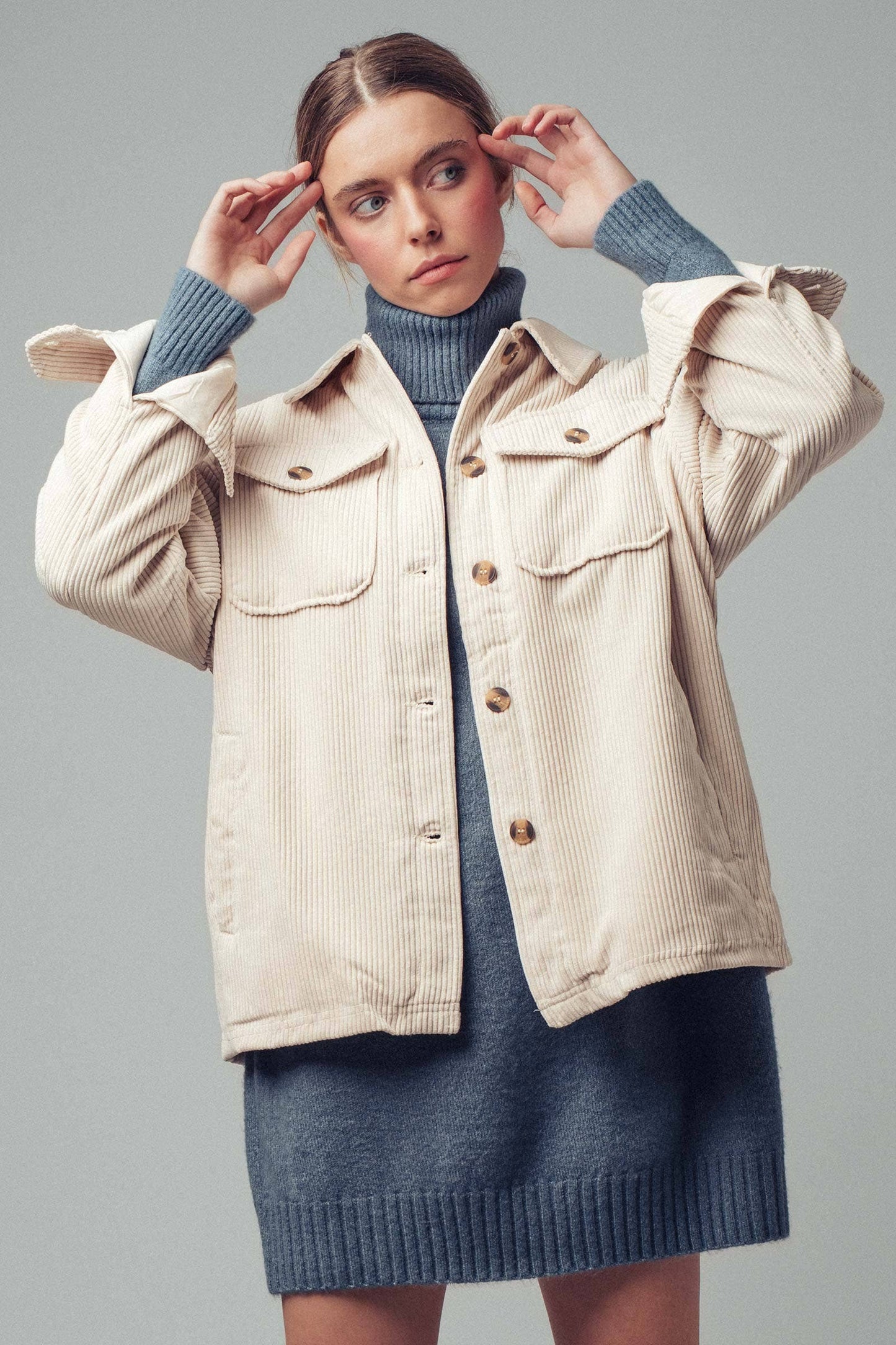 Oversized Sherpa Lined Corduroy Shacket