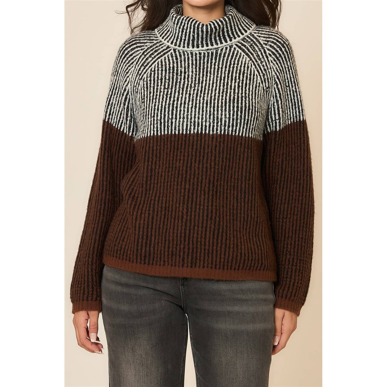Brushed Rib Knit Cowl Neck Sweater