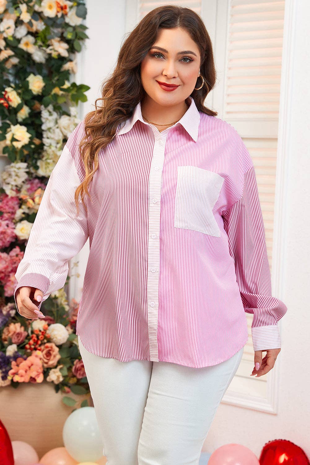 PLUS Exclusive | Pink Stripe Shirt