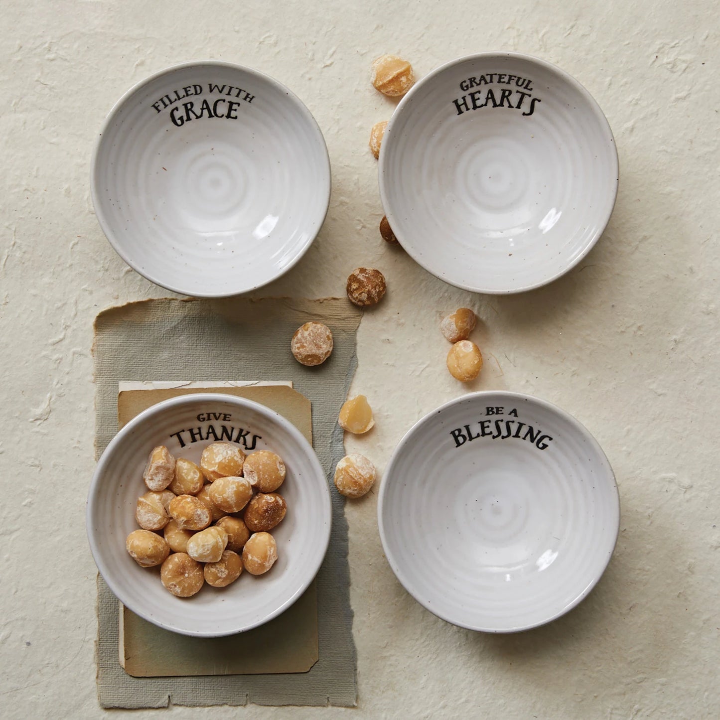 Stoneware Bowl with Stamped Saying