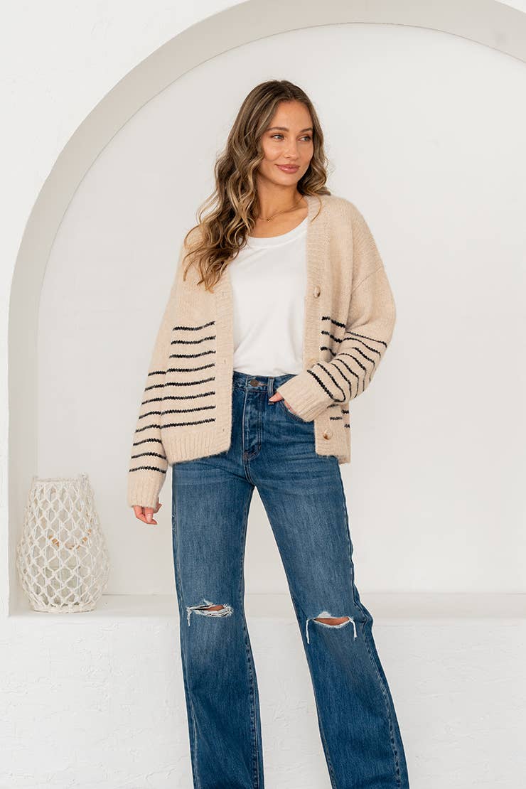 Relaxed Fit Striped Cardigan