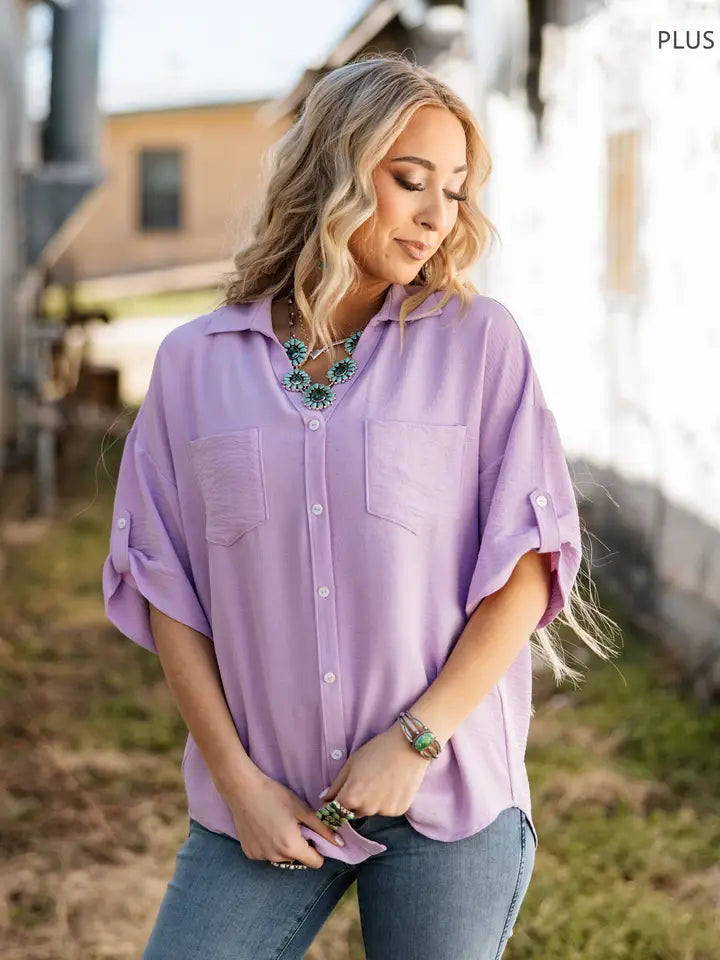 Half Sleeve Collared Button Down