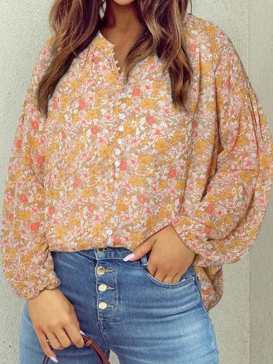 Chiffon Long Sleeve Printed Top