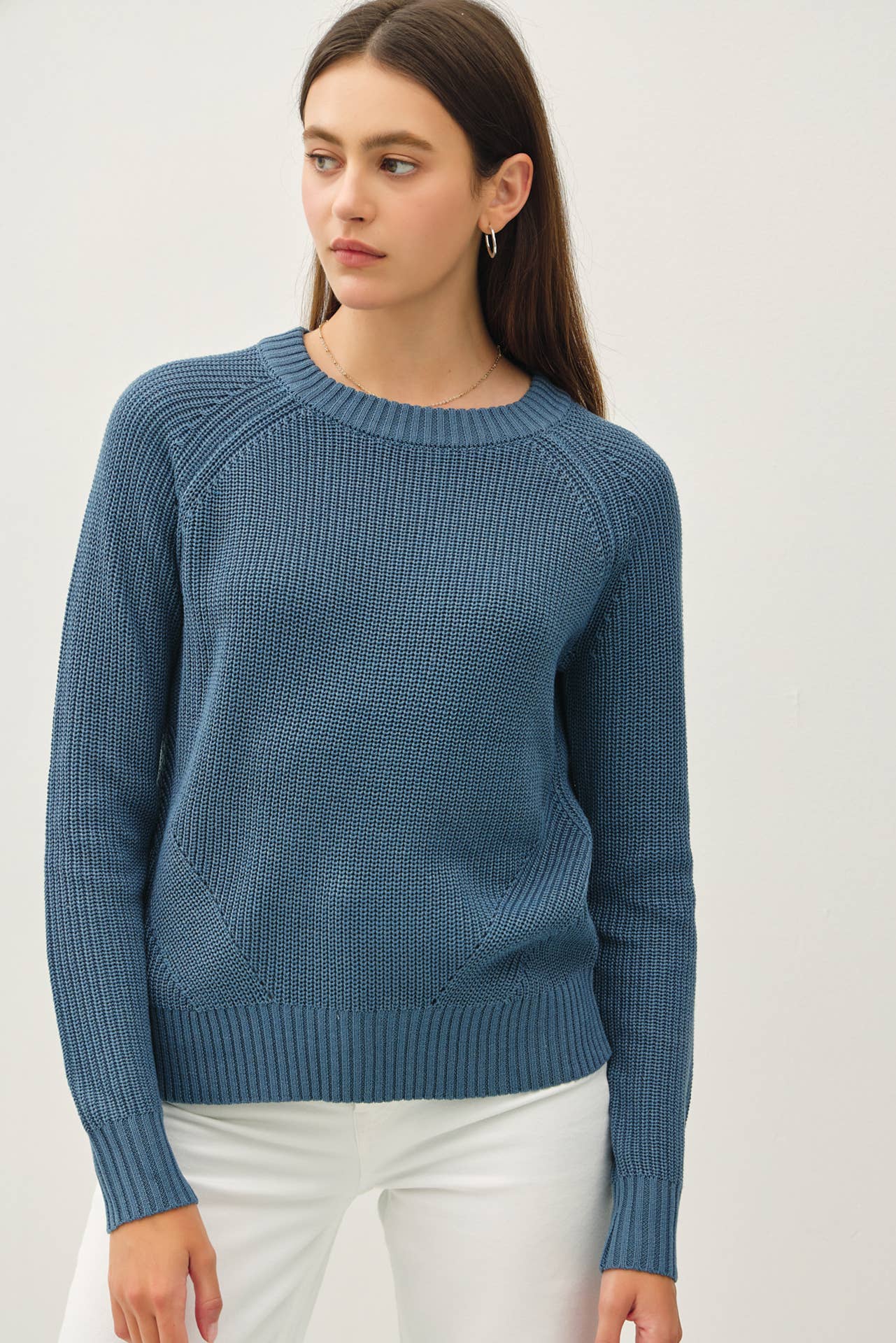 Crew Neck Sweater with Crochet Detail