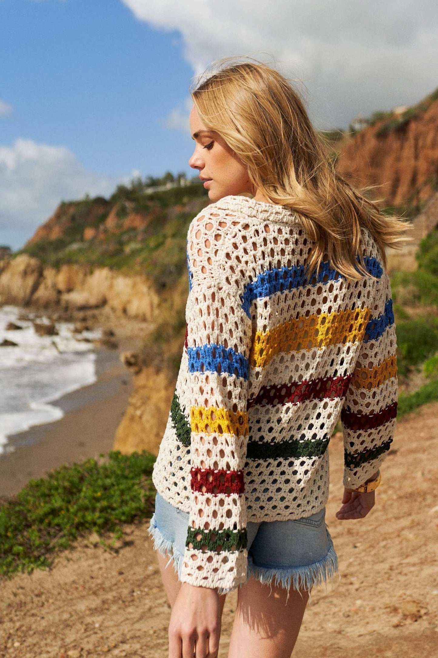Multi Stripe Collared Knit Sweater Top