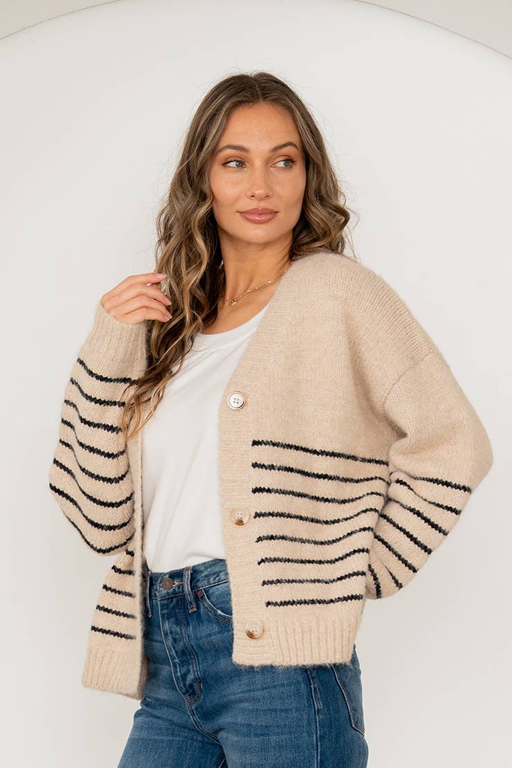 Relaxed Fit Striped Cardigan