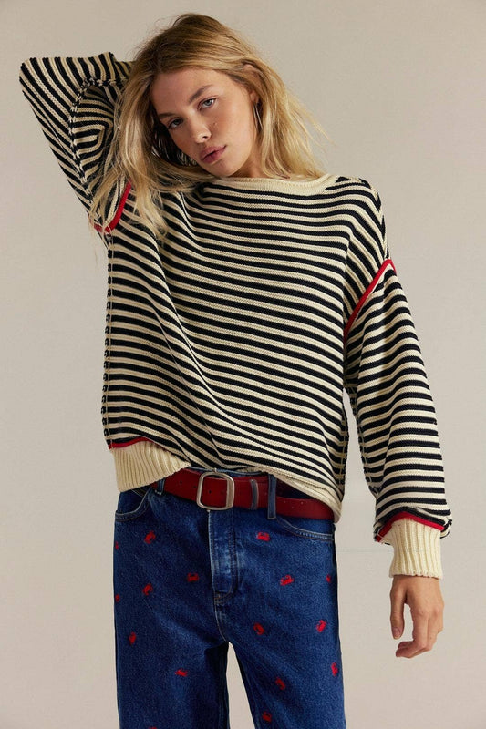 Striped Crewneck Knit Pullover