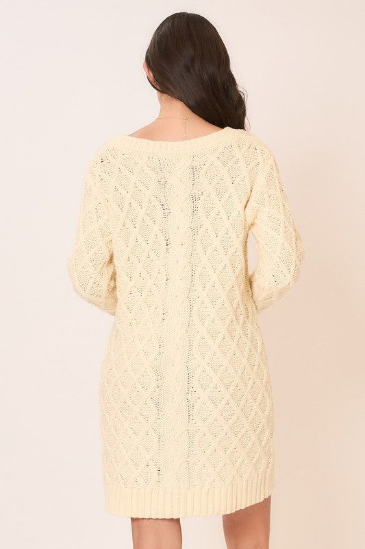 Raised Cable Knit Sweater Dress