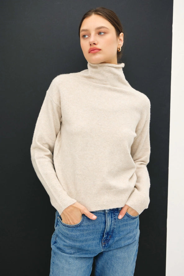 Raw Edge High Turtleneck Sweater
