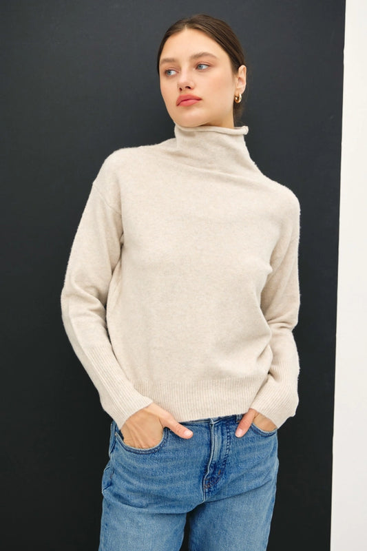 Raw Edge High Turtleneck Sweater