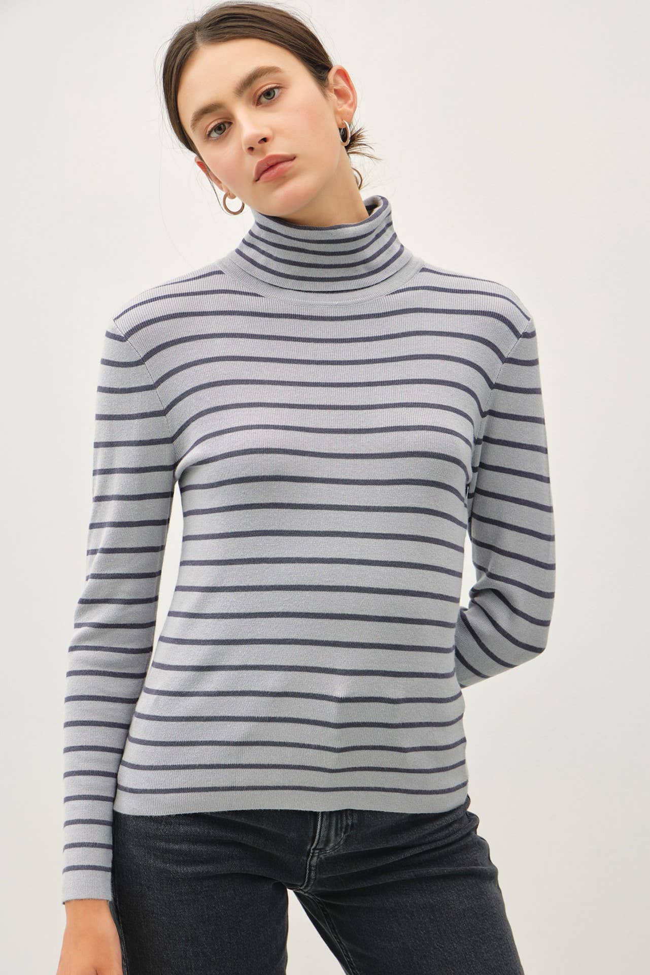 Classic Cut Striped Turtleneck | Slate Blue