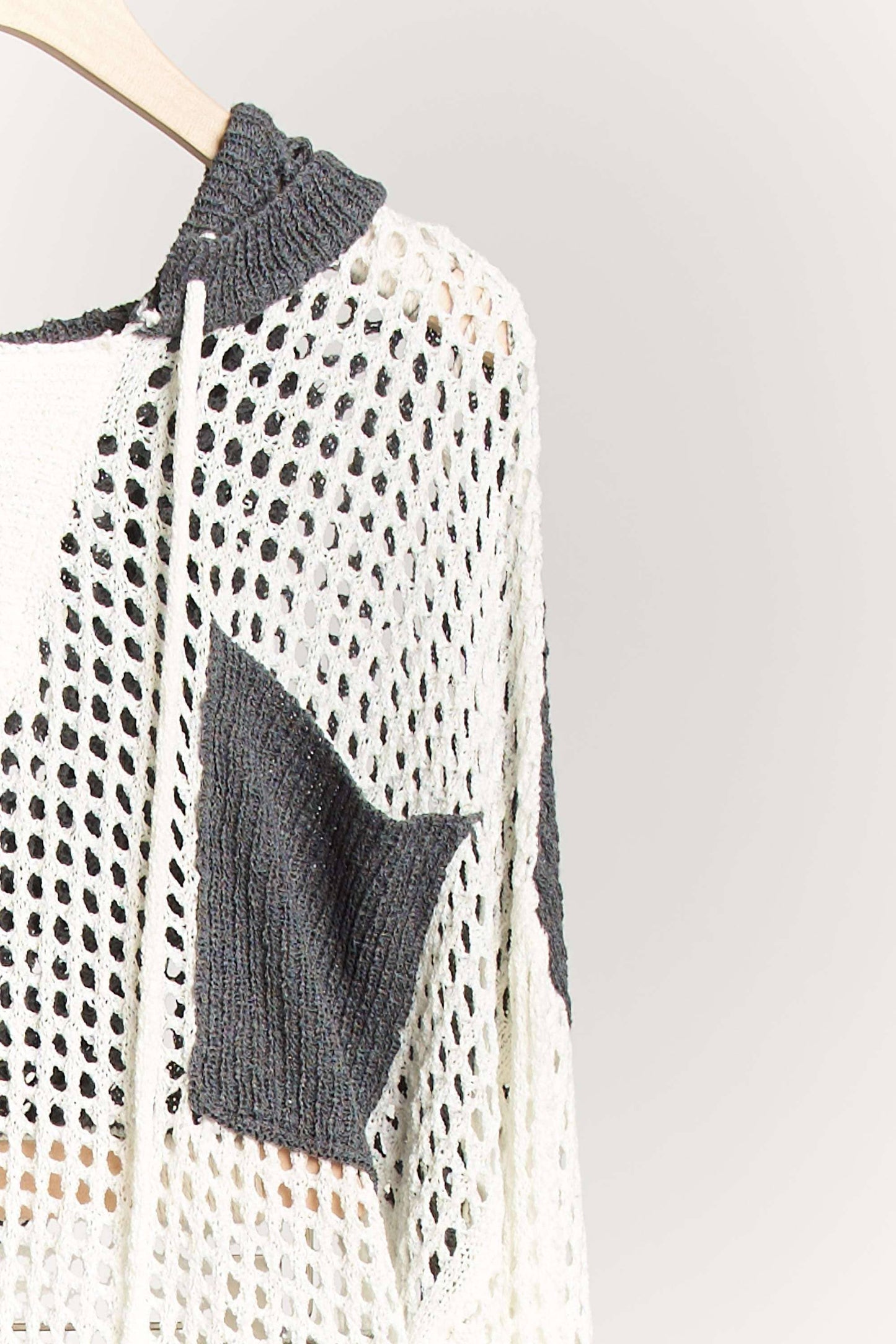 Hooded Fishnet Color Block Spring Sweater