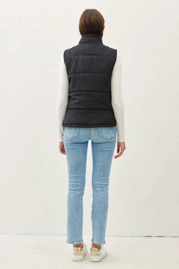 Suede-Like Puffer Vest | Black