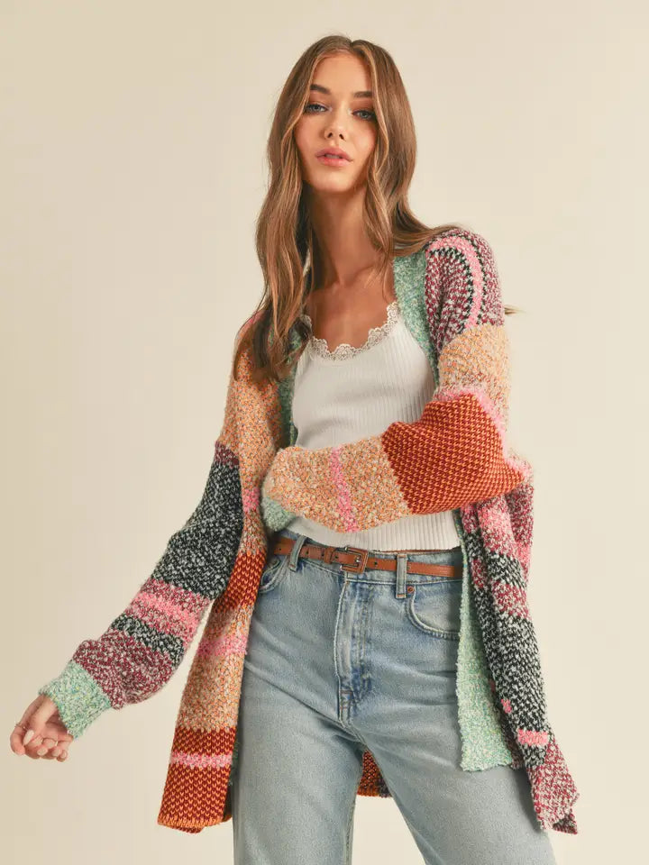 Oversized Color Block Cardigan