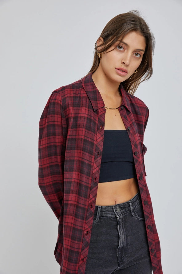 Classic Plaid Flannel Shirt | Burgundy