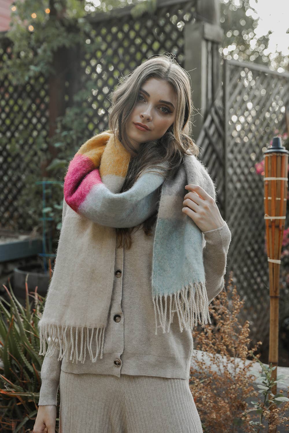 Color Block Faux Mohair Scarf