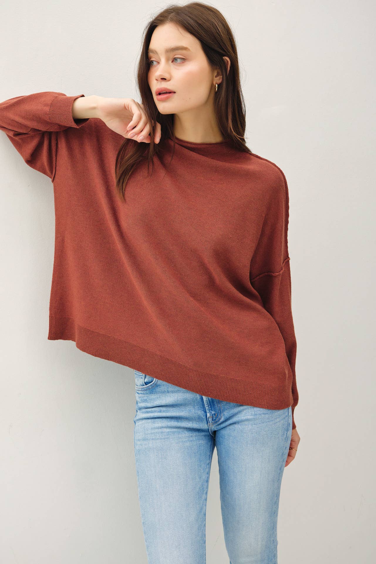 Oversized Mock Neck Sweater | Brick