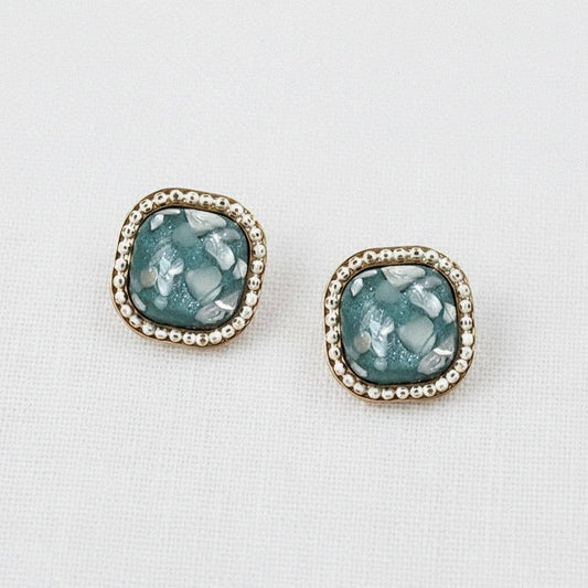 Blue Crushed Shell Stud Earrings