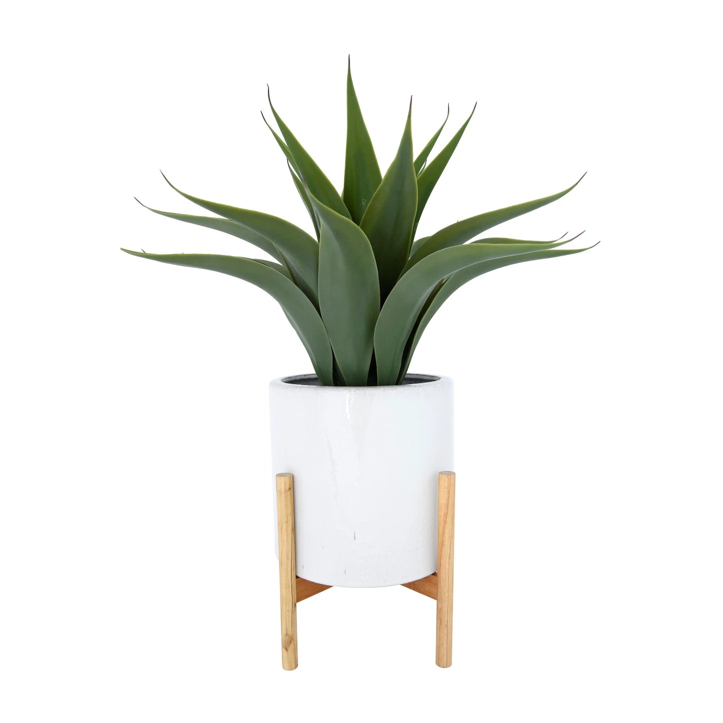 Stoneware Planter with Wood Stand