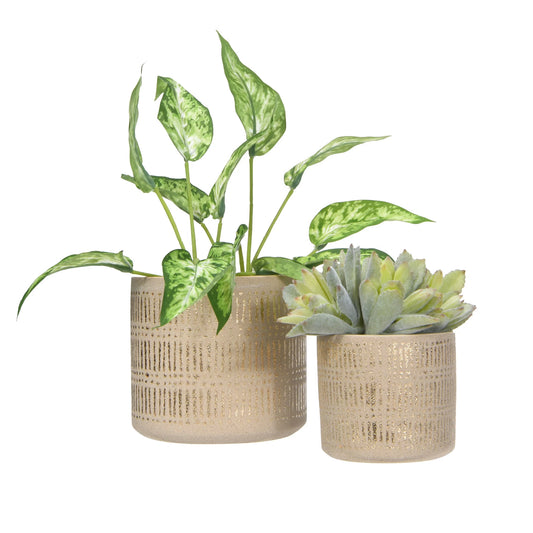 Stoneware Planters with Pattern