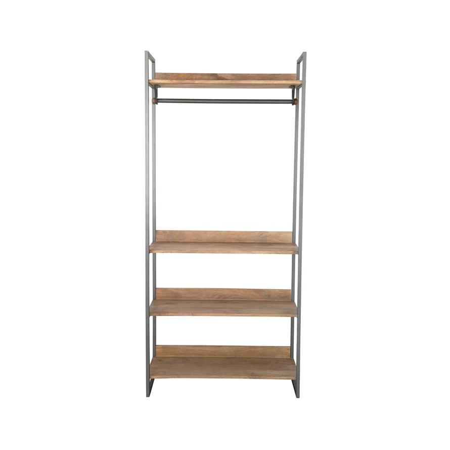 Metal Shelf with Bar and Mango Wood Shelves