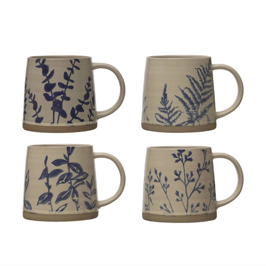 16 oz. Hand-Stamped Stoneware Mug w/ Botanicals,