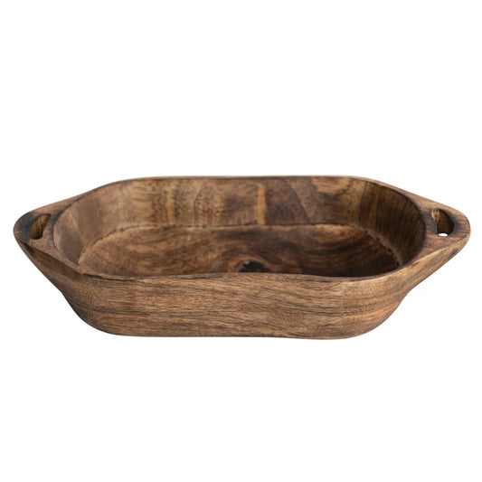 Mango Wood Bowl w/ Handles, Walnut Finish