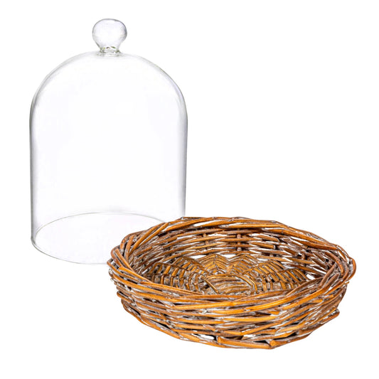 Glass Cloche w/ Woven Willow Base
