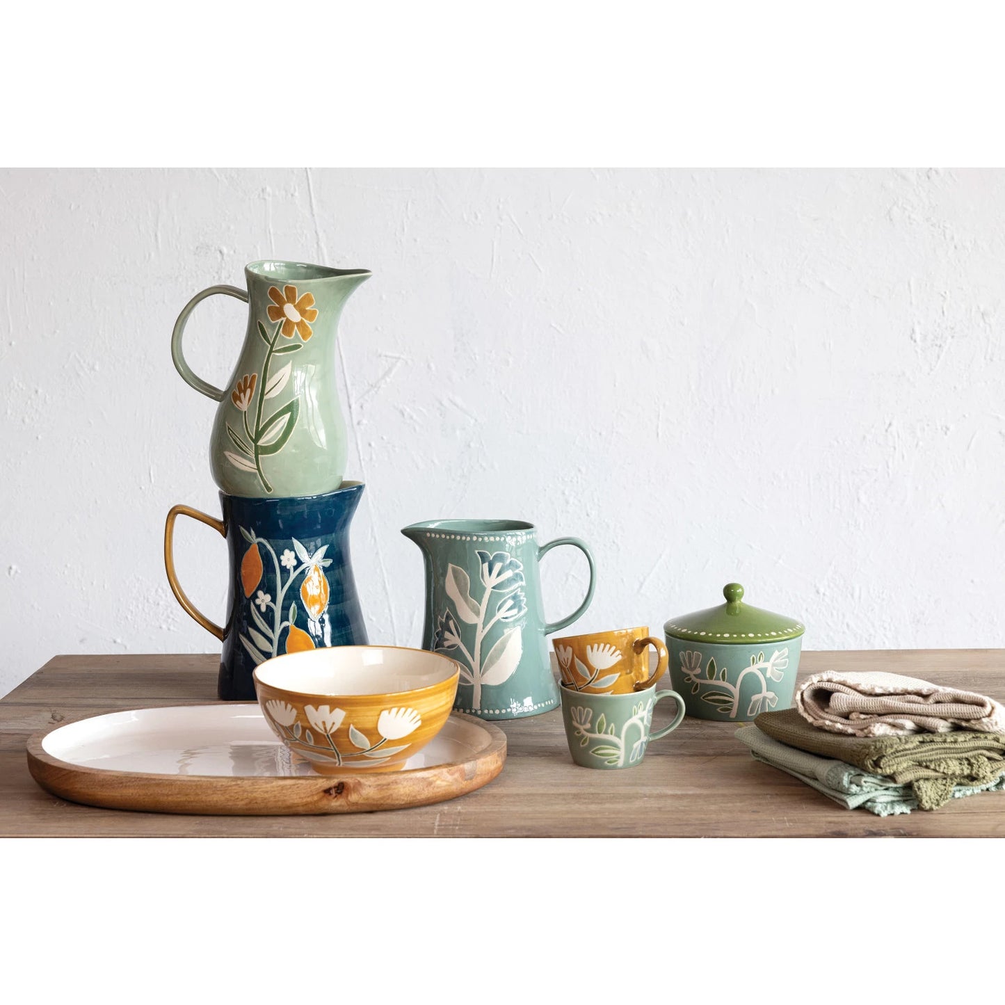 Hand-Painted Stoneware Pitcher