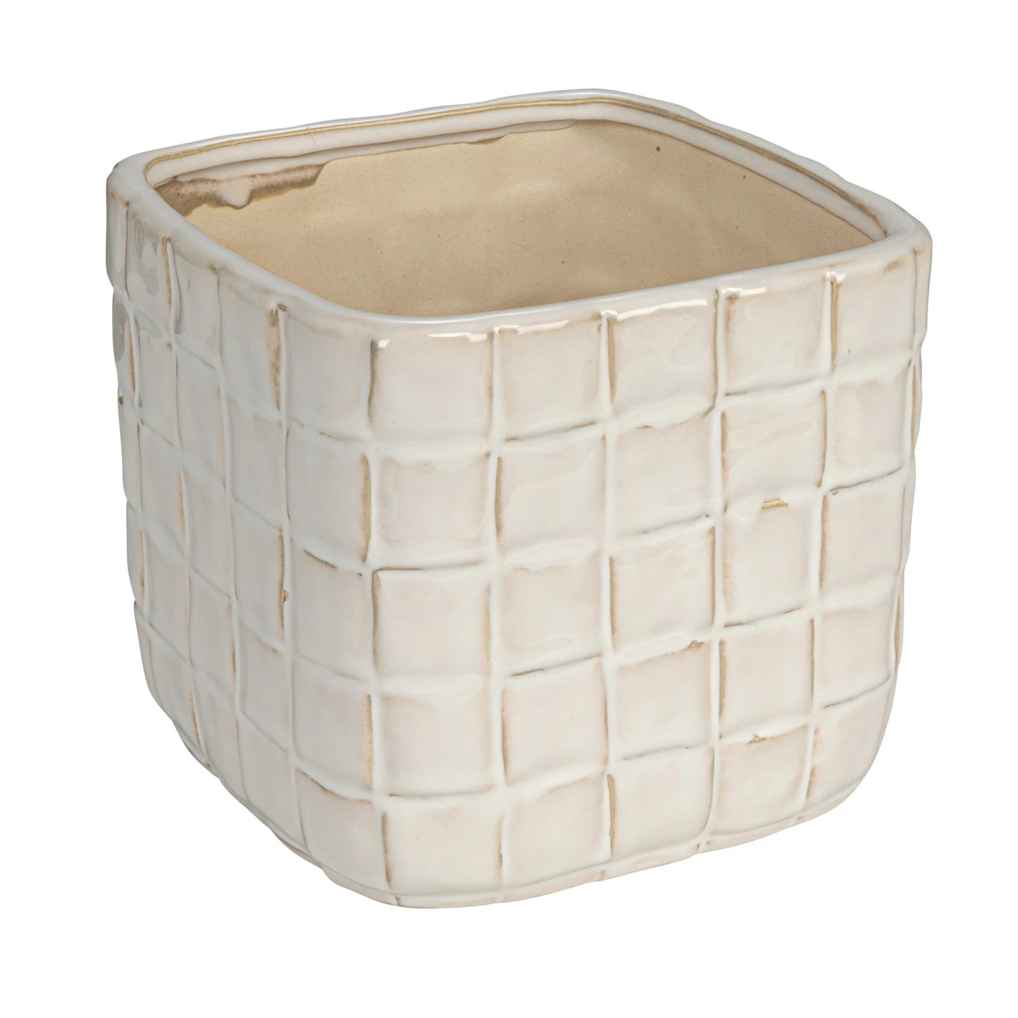 Stoneware Planter with Woven Pattern