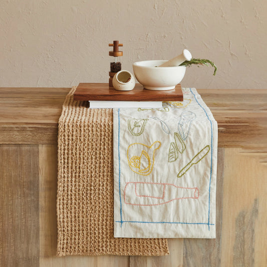 Stonewashed Cotton Waffle Weave Table Runner