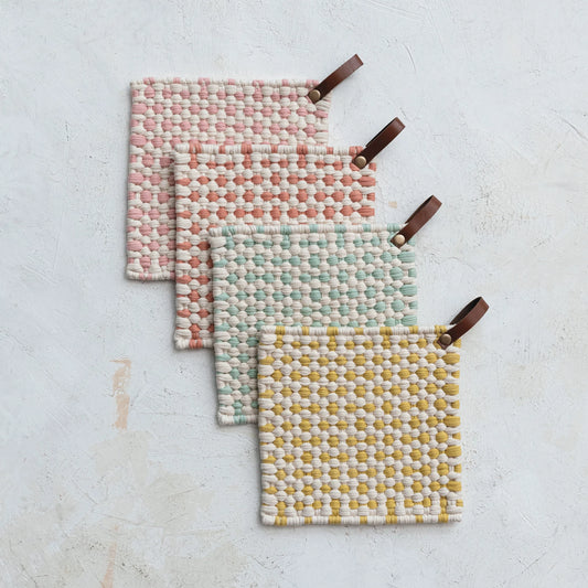 Crocheted Pot Holder w/ Leather Loop