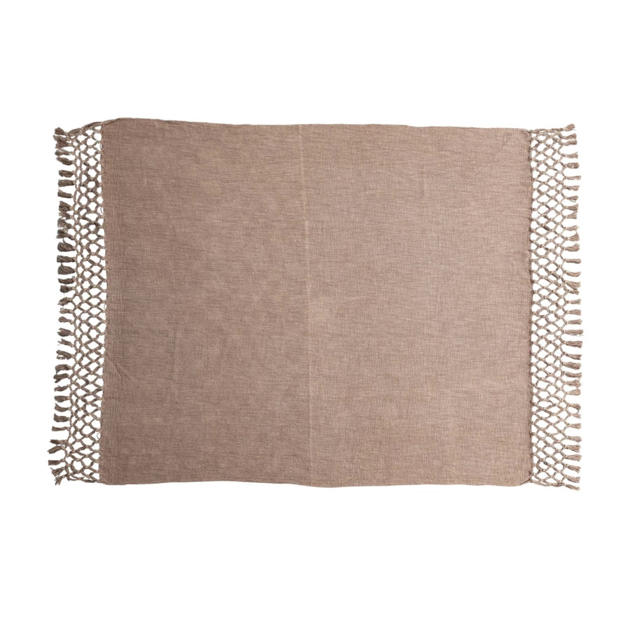 Woven Cotton Slub Throw with Crochet Fringe