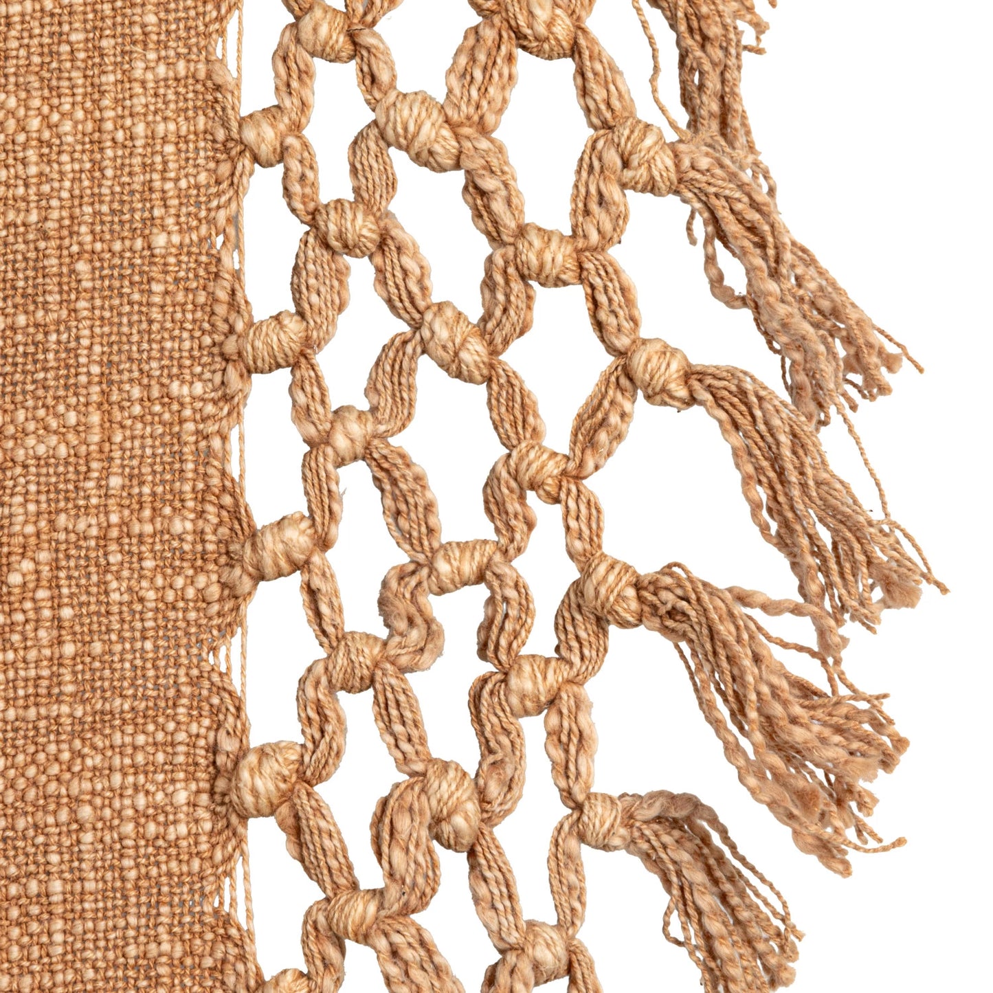 Woven Cotton Slub Throw with Crochet Fringe