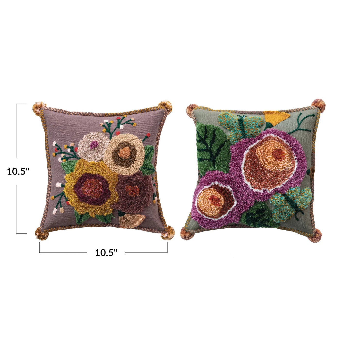 Square Cotton Tufted Floral Pillow