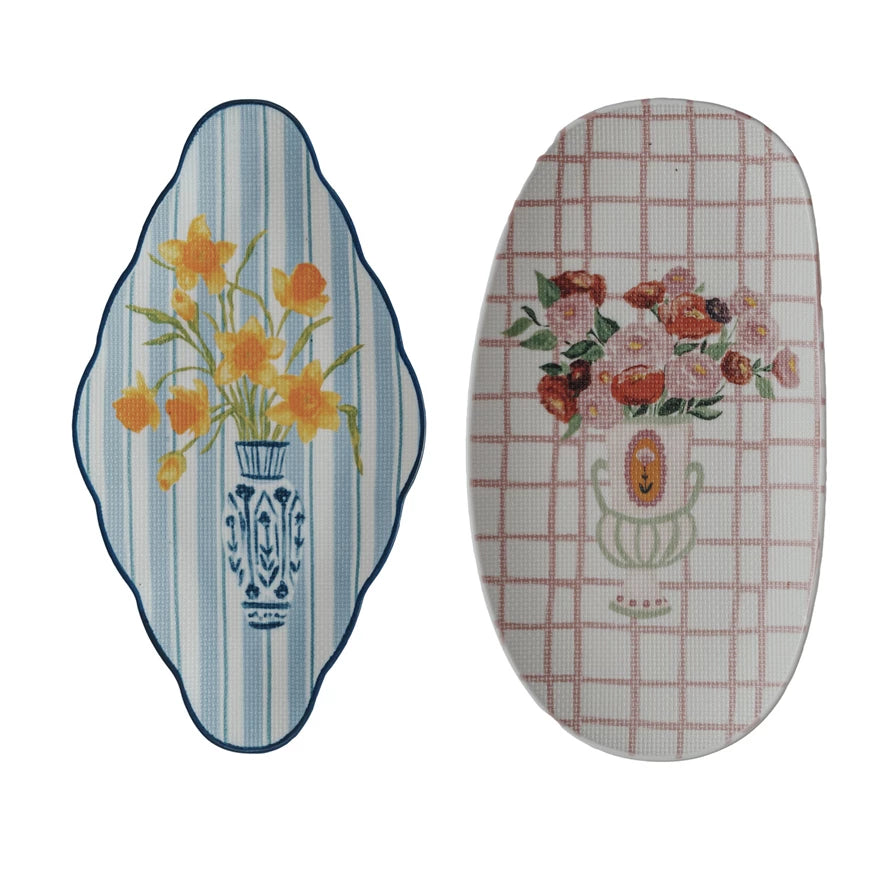 Stoneware Plate w/ Flowers in Vase