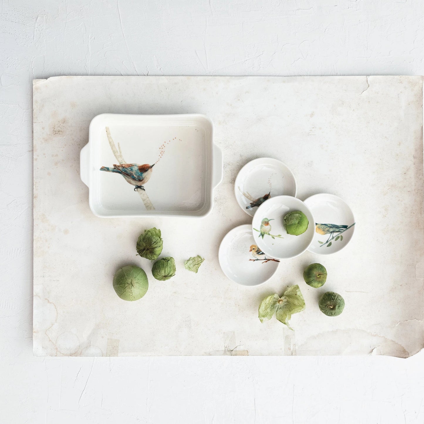 Stoneware Dish with Bird