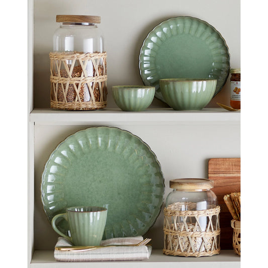 Green Stoneware Fluted Dishes