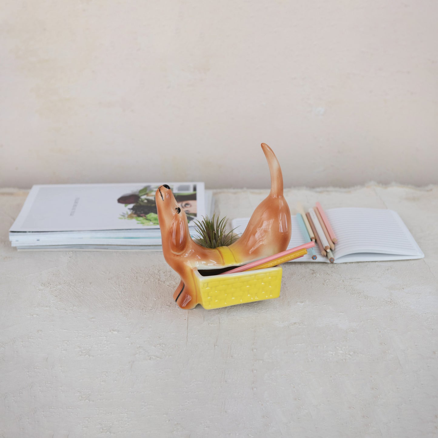 Dog Shaped Container/Planter w/ 2 Sections