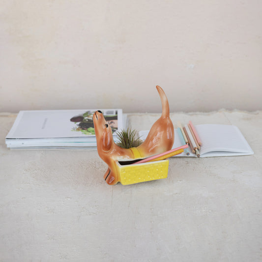 Dog Shaped Container/Planter w/ 2 Sections
