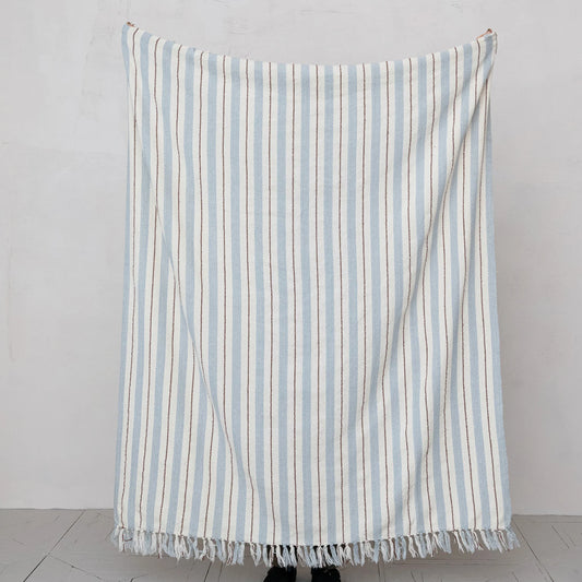 Cotton Blend Striped Throw w/ Fringe