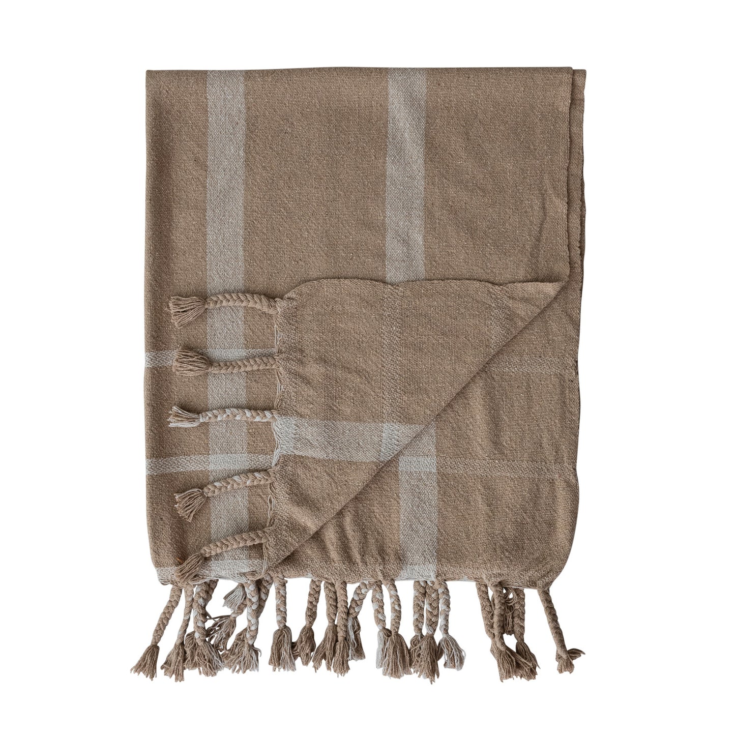 Striped Throw with Braided Fringe