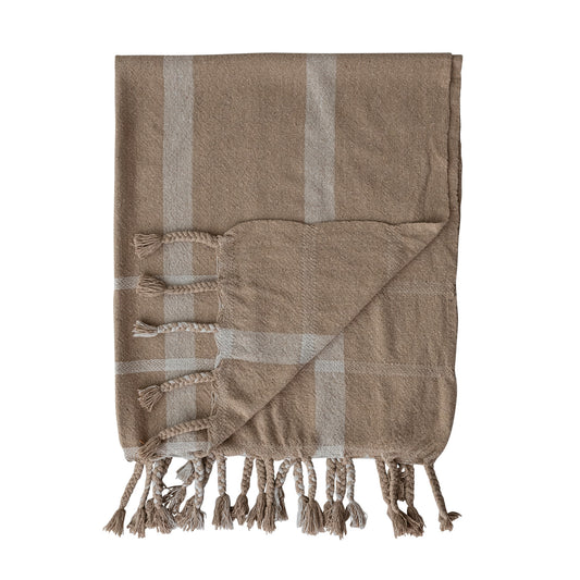 Striped Throw with Braided Fringe