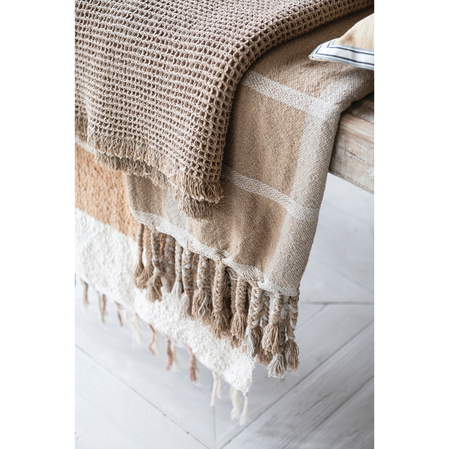 Striped Throw with Braided Fringe