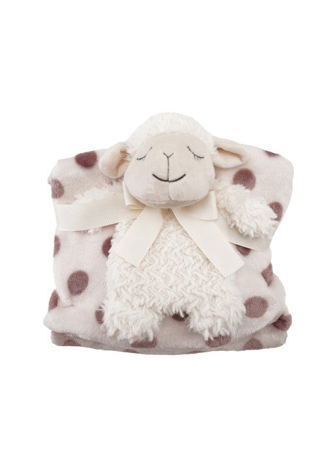 Plush Animal with Polka Dot Blanket