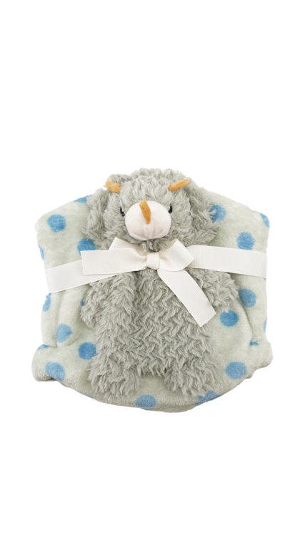 Plush Animal with Polka Dot Blanket