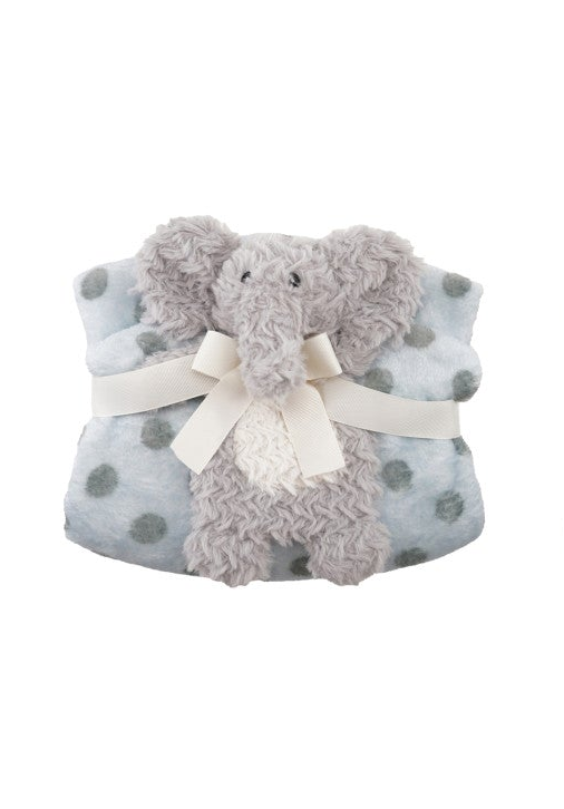 Plush Animal with Polka Dot Blanket
