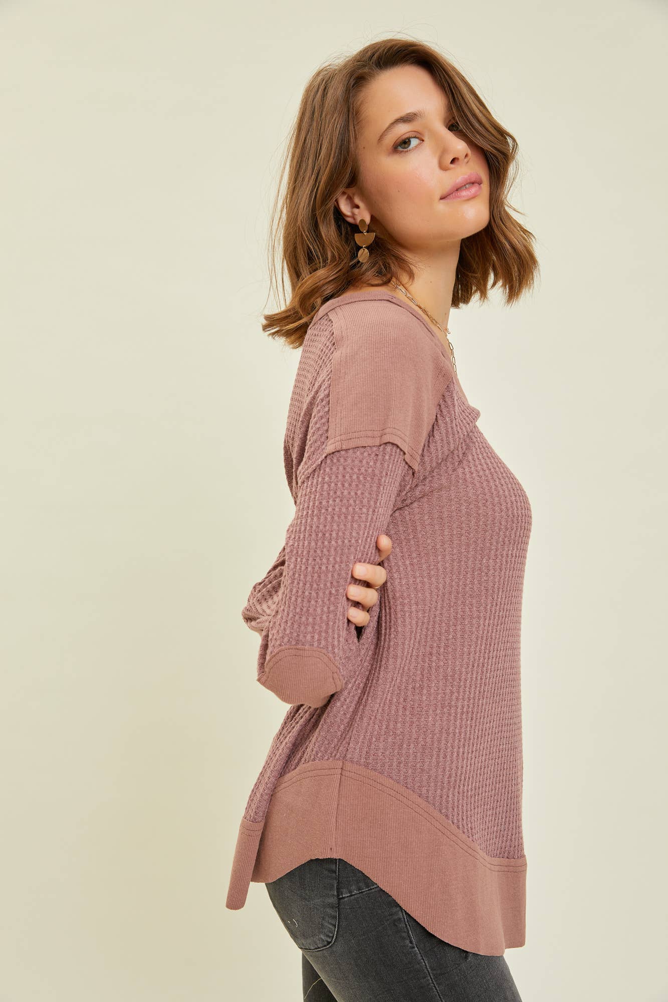 Thermal Layering V-Neck Top | Plum