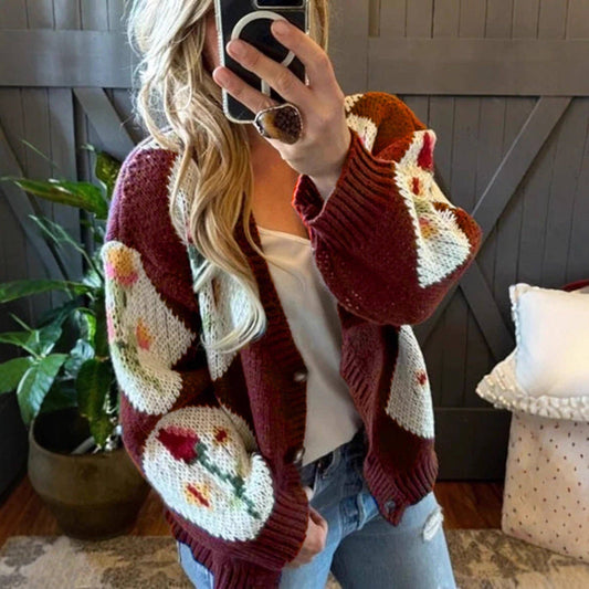 Color Block Floral  Cardigan